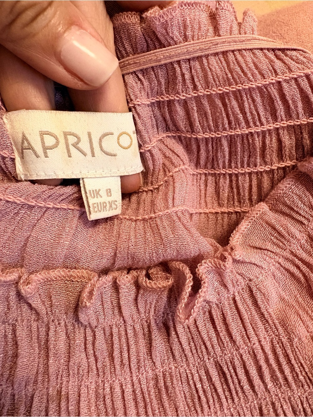 APRICOT 🍑 Pink Smocked Off Shoulder Peplum Blouse Size UK 8 / EUR XS - Picture 3 of 8